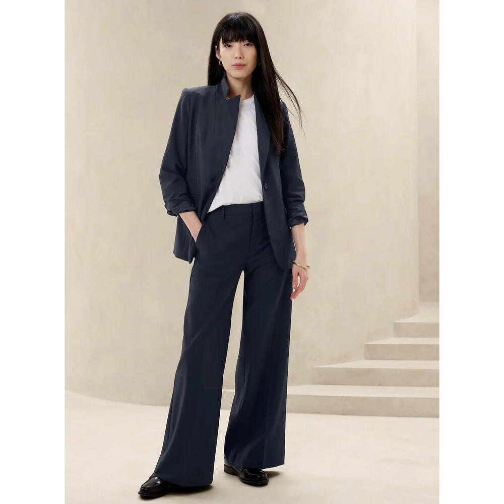 New Banana Republic‎ Size 6 Office Navy Blue Sculpted Wide Leg Trousers Pants